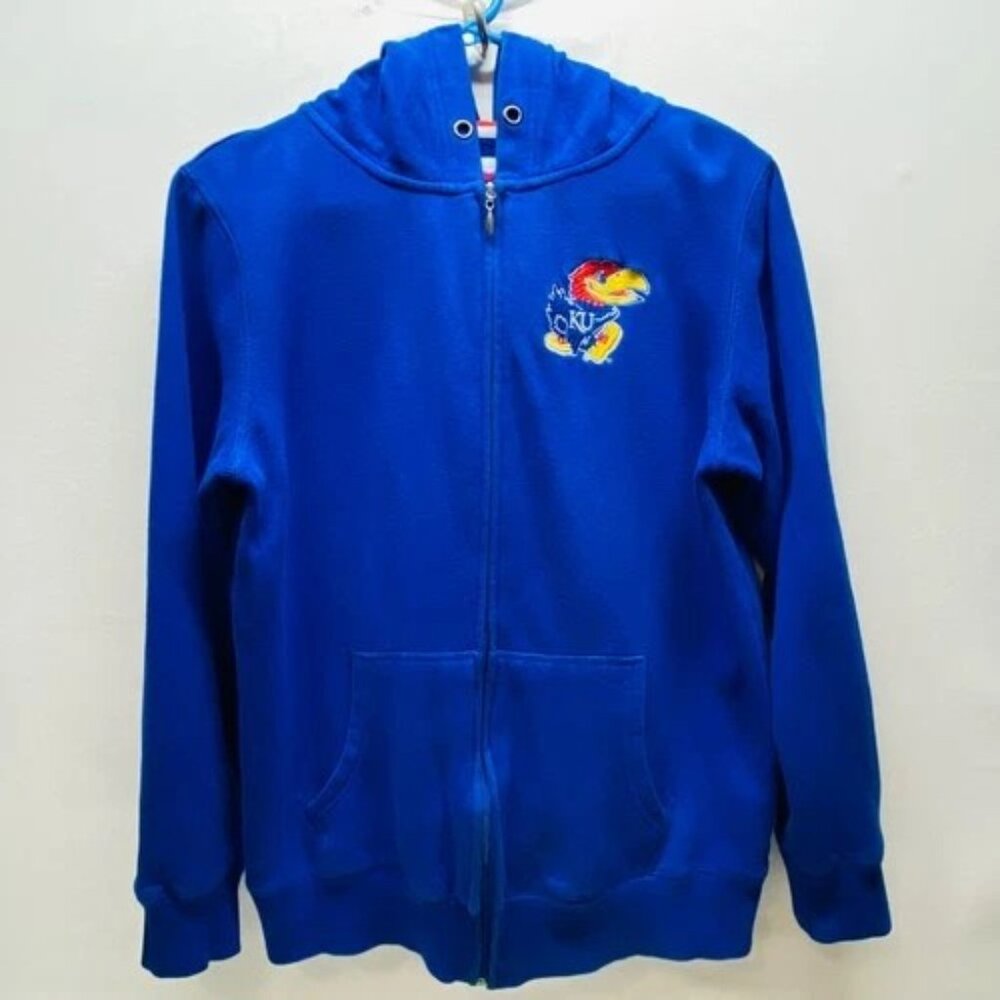 Vintage‎ Kansas Jayhawks Hoodie Large Blue E5 College Classics KU Logo Y2K READ